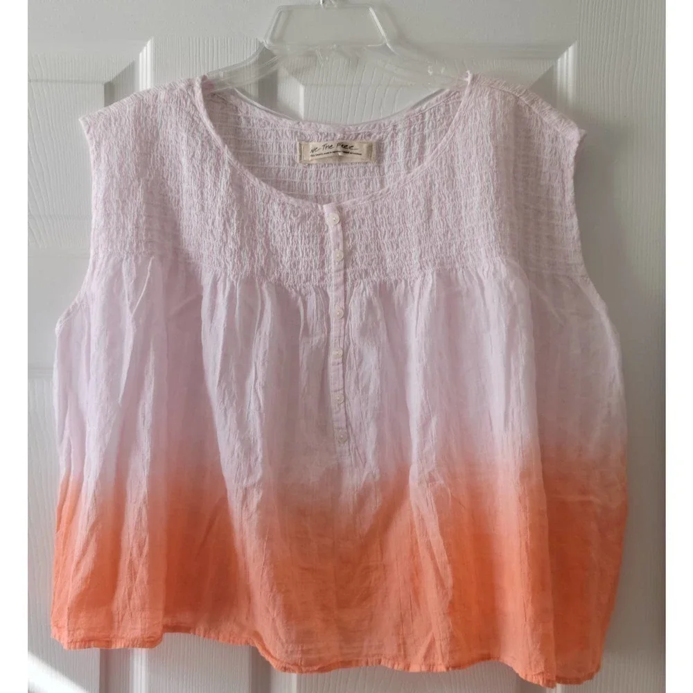 We The Free Coral Ombre Ruffled Sleeveless Top XS